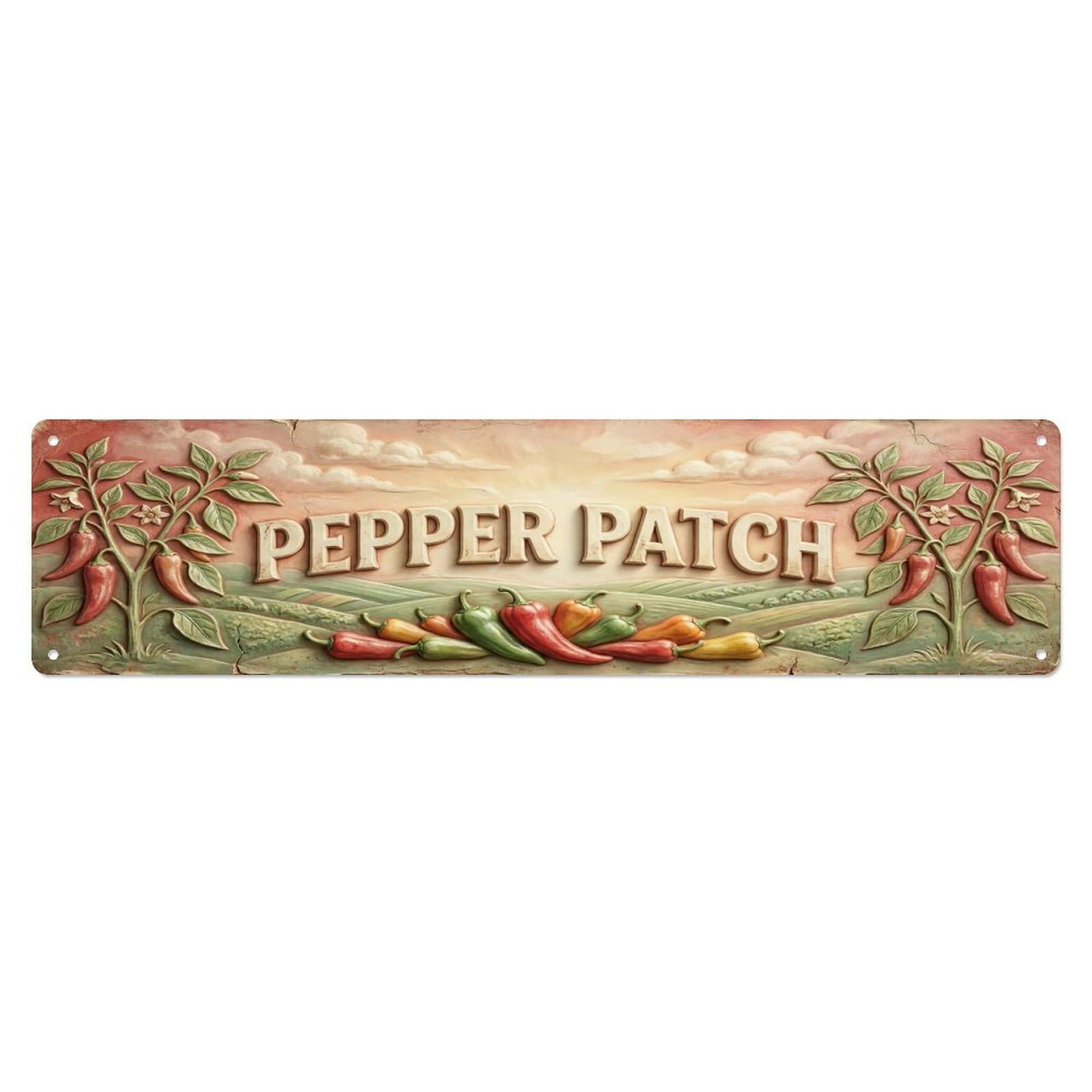 Olhnbad 4X16inch(10X40cm) Vintage Cottagecore Garden Pepper Patch Relief Metal Tin Sign