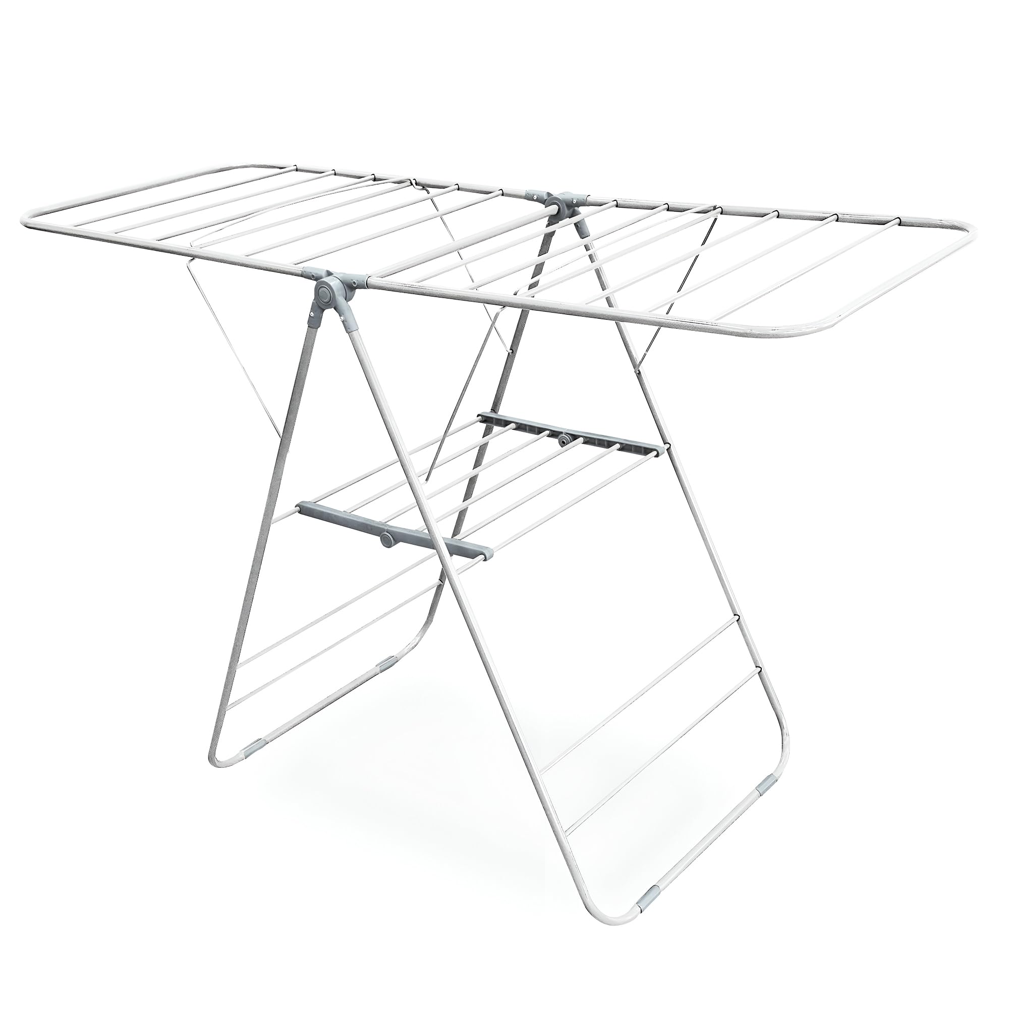 Vonia Étendoir à Linge Pliable et Compact - Séchoir à Linge Intérieur et Extérieur Solid | Tancarville Linge Solide XXL 16m Capacité | Séchoir Linge Pliable Blanc 145x57x95 cm