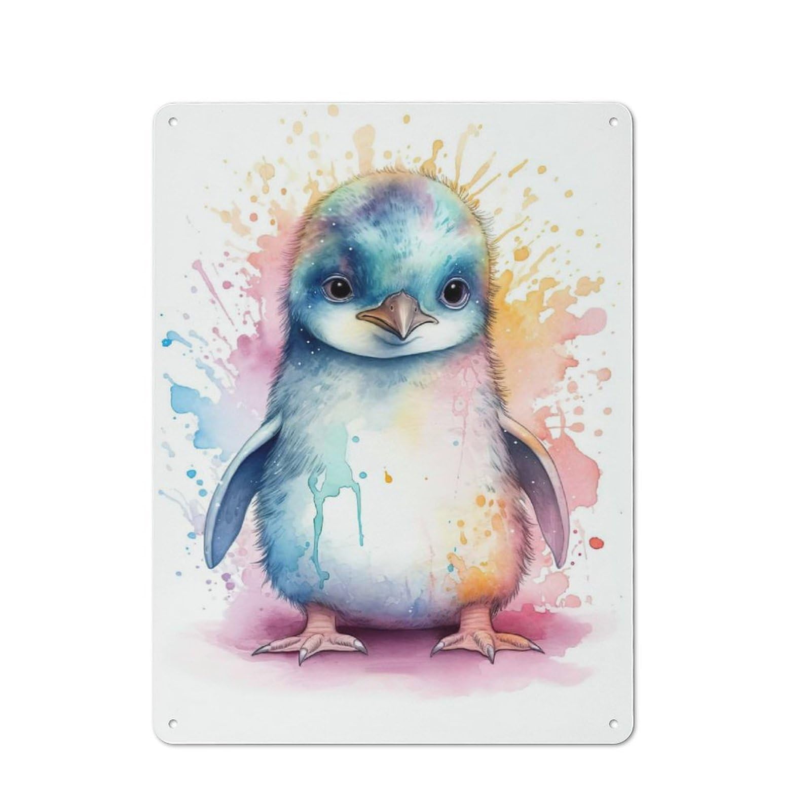 Junmoney Style-20 Industrial Decorative Metal Plaque 40X30cm Featuring Watercolor Baby Penguin, Urban Room Decor For Flat, Bar, Studio Or Gallery Wall