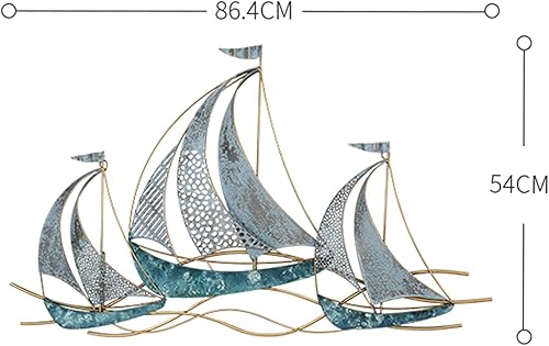 Miniatura 2 de WANGLE Decoración de pared de velero de metal, esculturas de pared de barco náutico 3D, 34.02 pulgadas de largo x 21.26 pulgadas de alto, hecho a