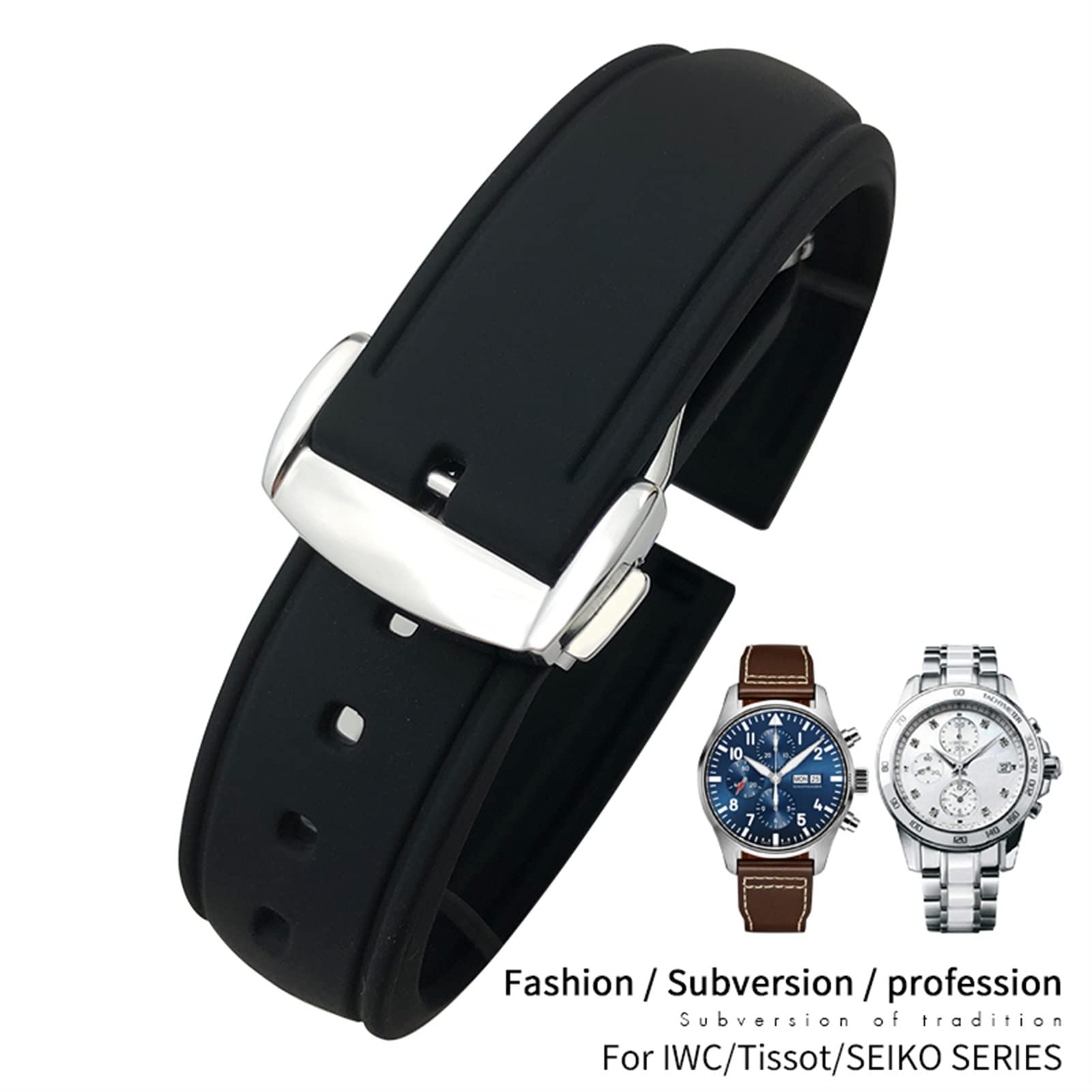 CZKE 20mm 19mm 22mm gumowy silikonowy wodoodporny zespół zegarka pasuje do Omega Seamaster dla Iwc. Pilot dla Seiko. SKX 007. Pasek obywatelski (Color : Black yellow Folding, Size : 20mm)