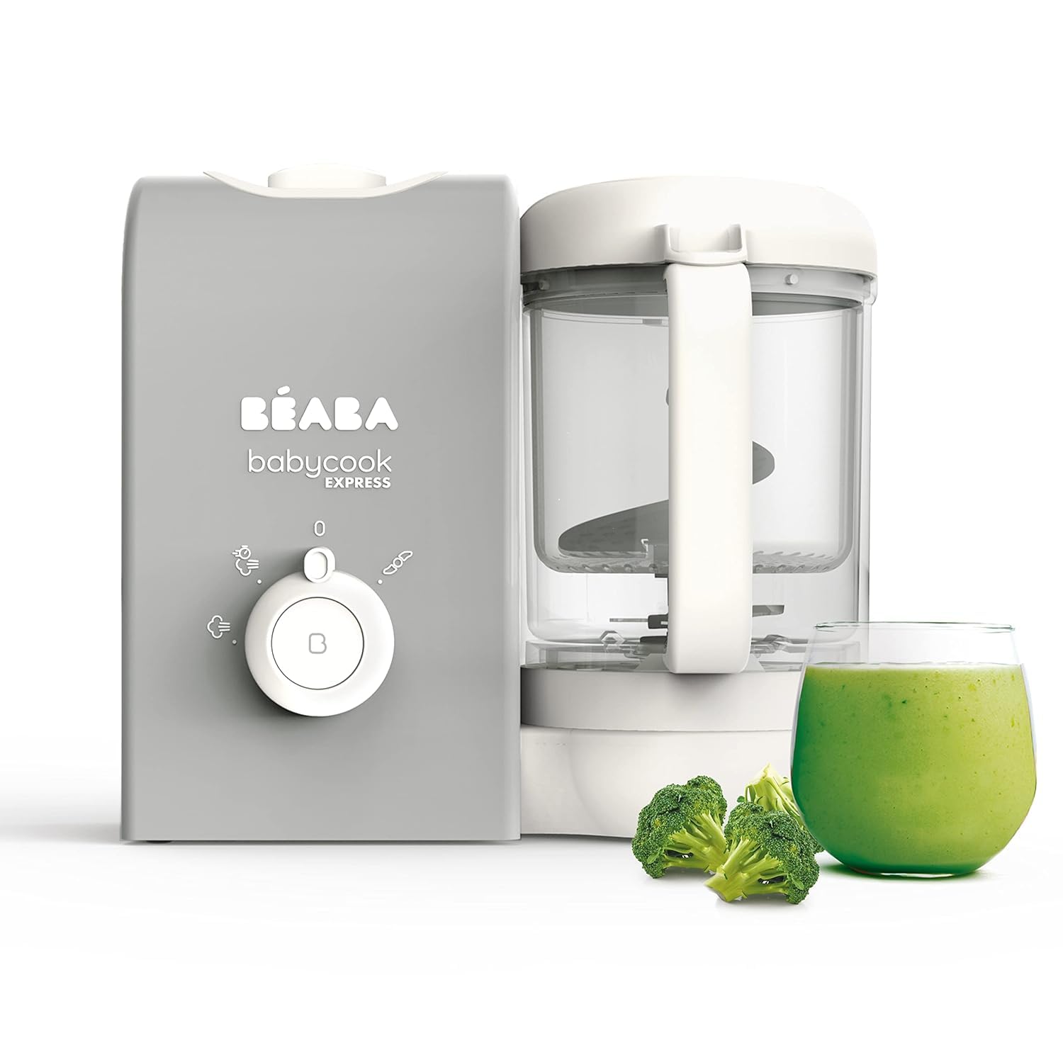 BÉABA, 1 Babycook Solo Express y 1 Multiportions, Robot Bébé 4 en 1 Mixeur-Cuiseur, Cuisson Express 15min, Mixage sur-mesure, Cuisson Vapeur Douce et Saine, Décongélation, Gris et Vert Sauge