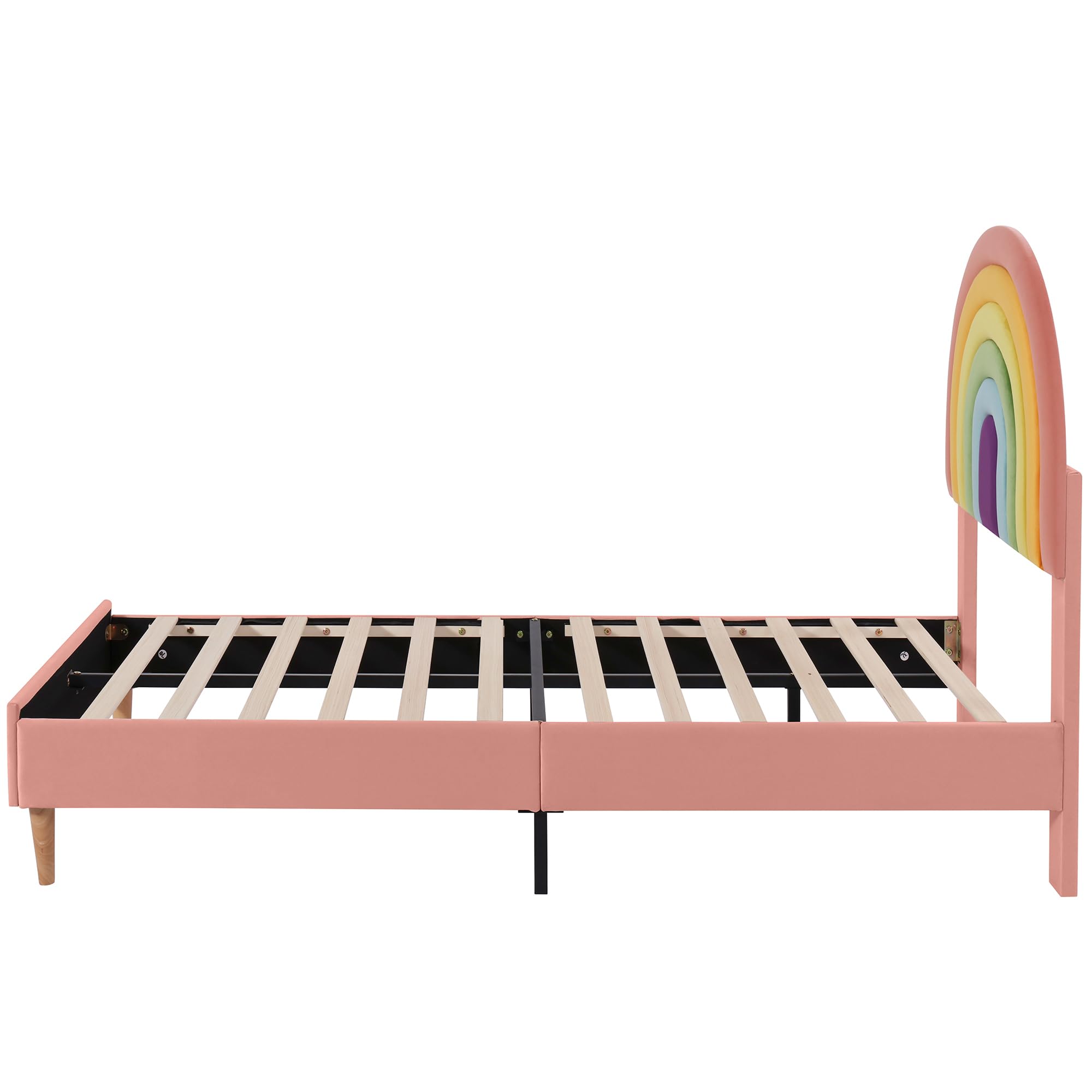 Merax Cama tapizada de 140 x 200 cm con somier y cabecero ajustable, cama doble para adultos y jóvenes, tela de terciopelo, color rosa (sin colchón)