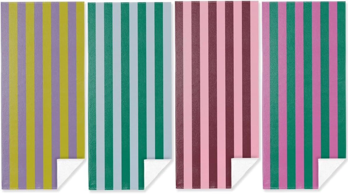 4 Pack Towels for Bathroom, Beach Towel, Microfiber Lightweight Beach Towels Oversized, Towel Accessories for Christmas Bachelorette Party Favors Pool Camping Travel 32x71 IN, Bohemian Boho Striped