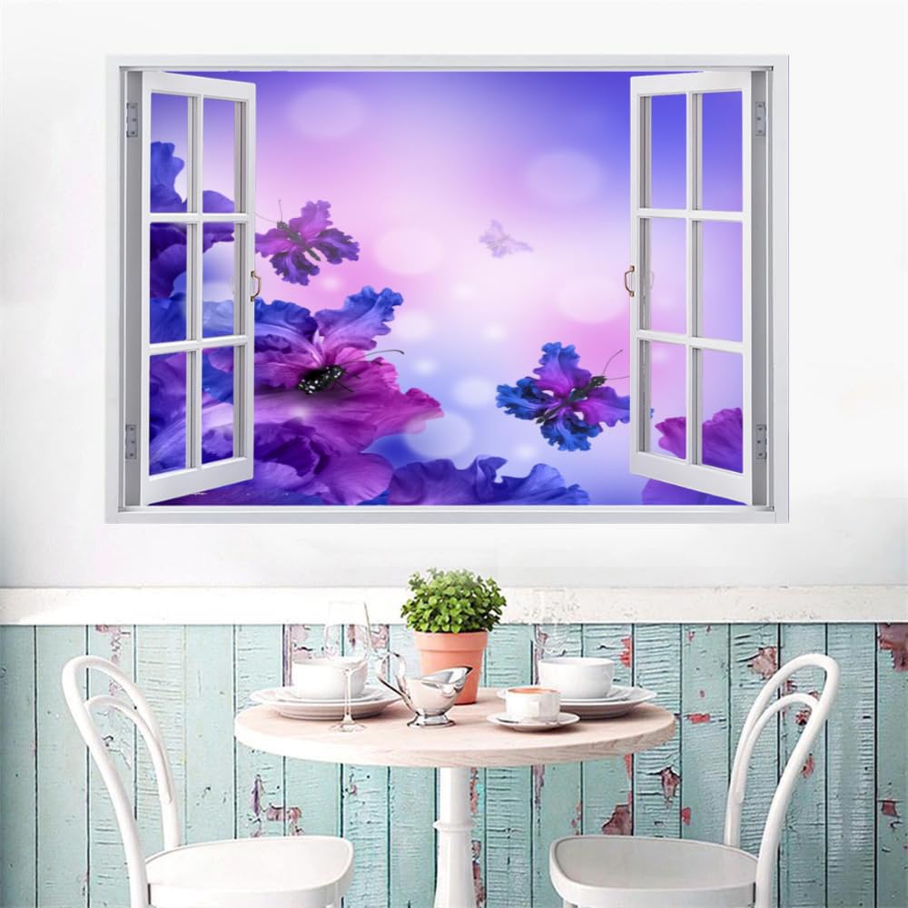 Vinilos Decorativos 3D Rotos Mariposa Tatuaje De Pared Vinilo Extraíble Decoración Del Hogar Púrpura Calcomanías Para Bebé Guardería Niña Niño Habitación Decoración De Pared 120x80cm