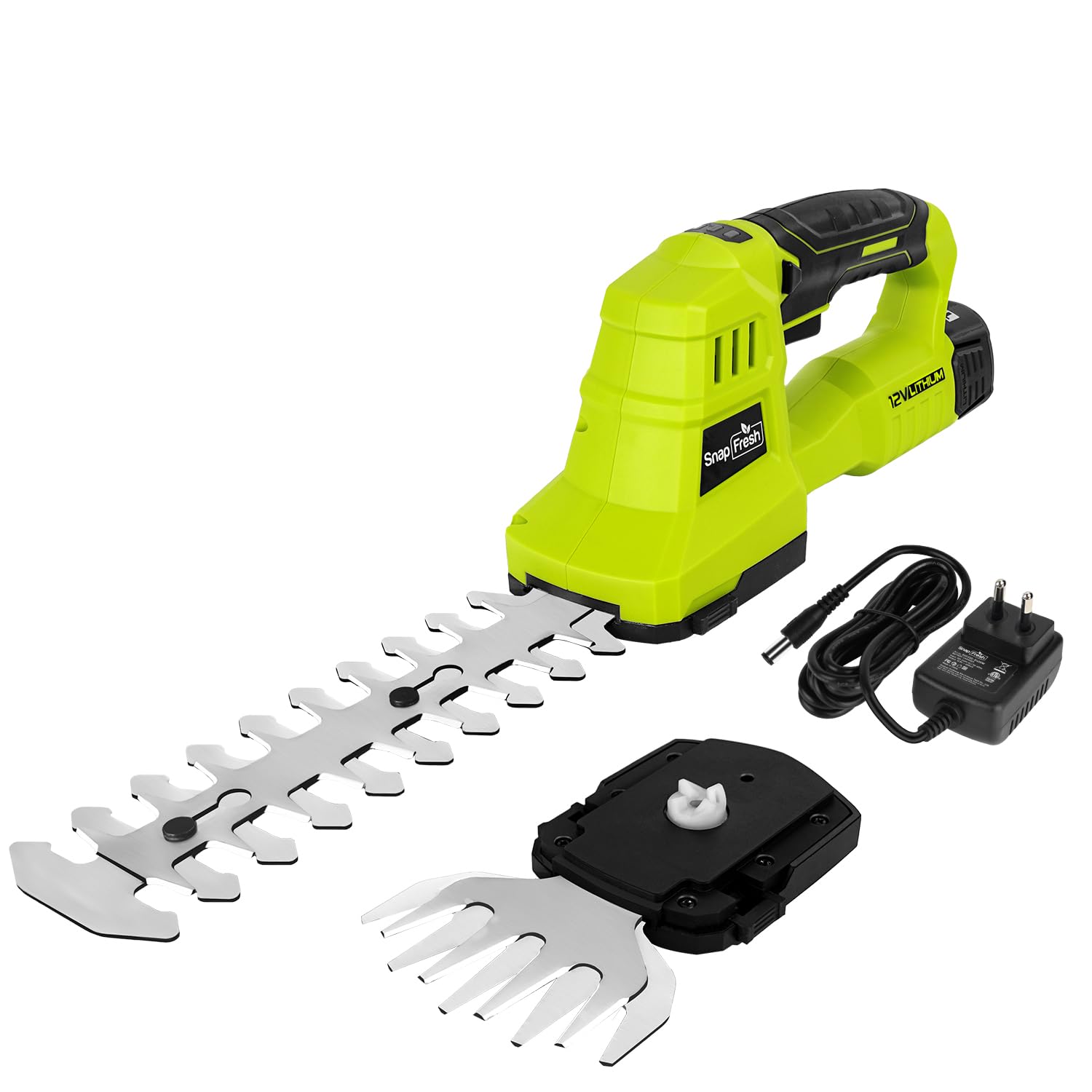 SnapFresh 12V Cordless Hedge Trimmer & Grass Shears, 2 in 1 Bush Trimmer with 2.0Ah Battery & Charger, 200mm Hedge Blade & 100mm Grass Cutter, Lightweight Garden Shears for Garden & Lawn