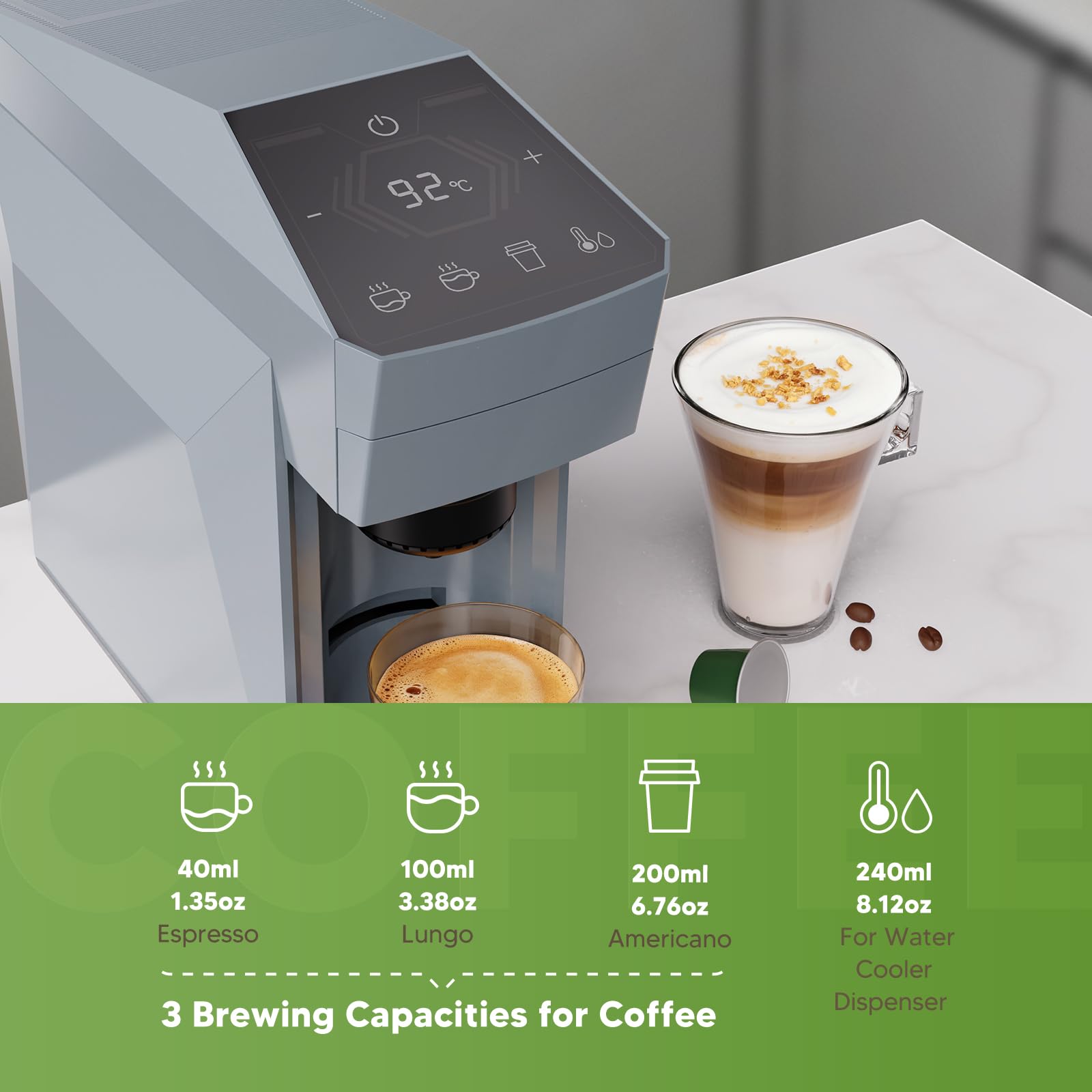 Cafetera 4 en 1, 20 bares, cafetera espresso, tenedor/N Espresso OriginalLine Cápsulas/Dolce Gusto/café molido, color gris nube Upgrade