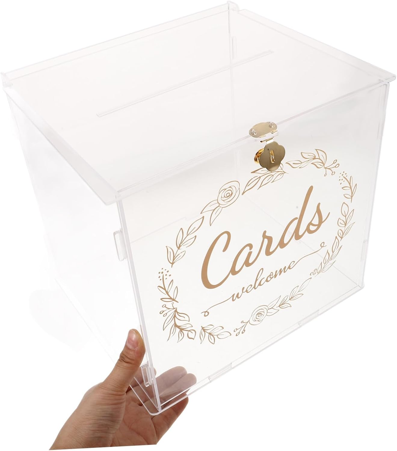 Alipis Card Box Wedding Acrylic Elegant Gold Card Holder for Wedding Party Photo Keepsake