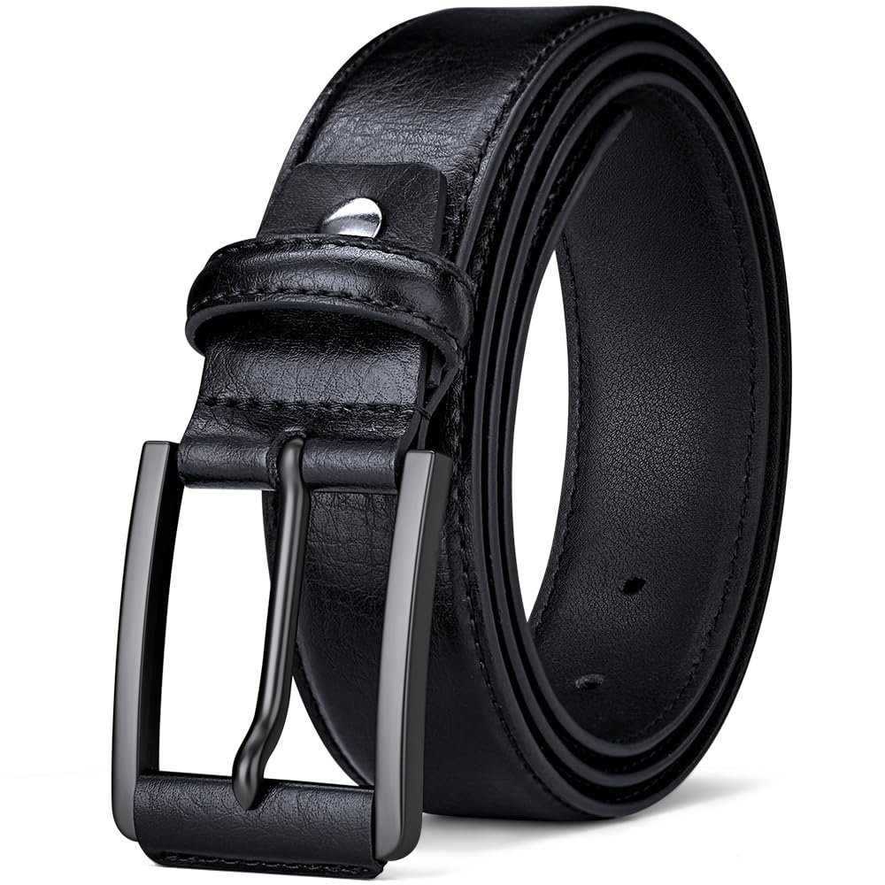 VANNANBA Mens Leather Classic Dress Belt - Mens Belts for Suits Jeans Work Casual Uniform with Prong Buckle