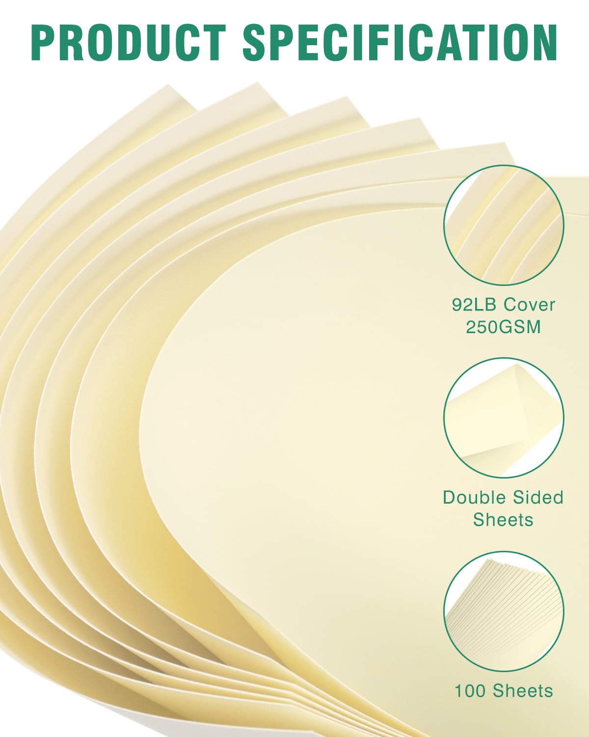 Cartulina color crema de 8.5 x 11 pulgadas, 100 hojas de papel de colores para invitaciones, tarjetas, certificados y manualidades (cubierta de 90 libras/250 g/m²)