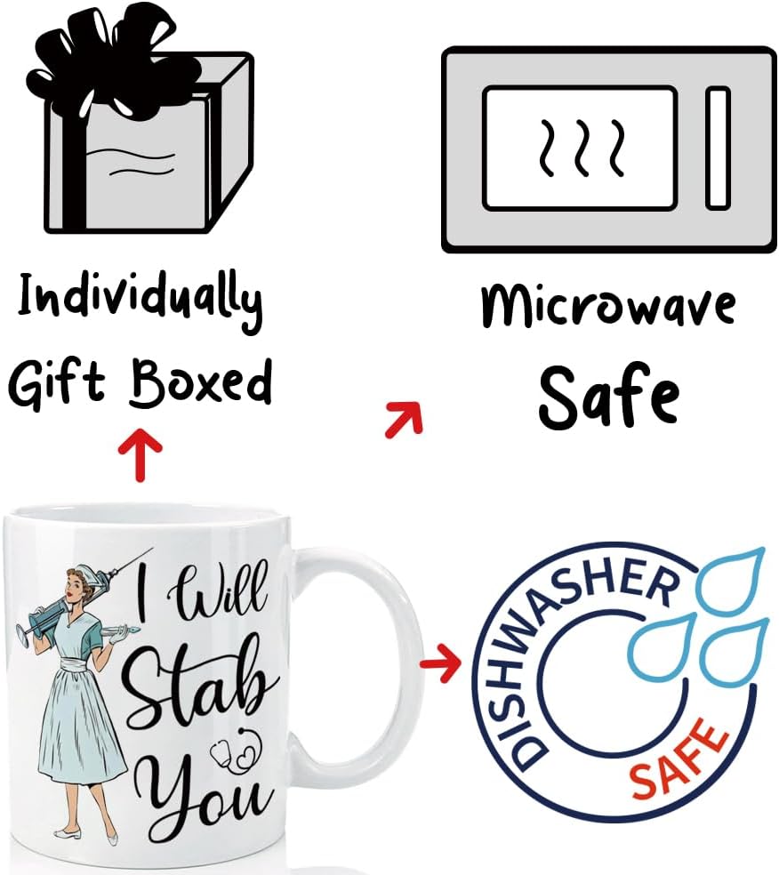 VLUG Funny I Will Stab You Mug Nurse Gift for Women Nurse Practitioner, Medical Assistant, ER Nurses, LPN, RN, CNA, Nursing School Graduation Gift, Doctors Nurses Birthday Gifts for Women - Image 3