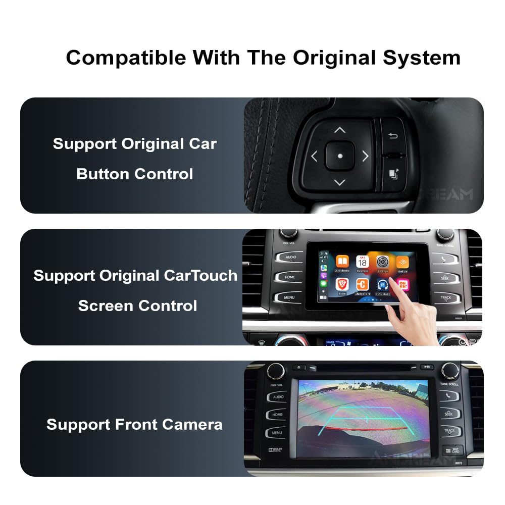 Andream Bezprzewodowy zestaw aktualizacyjny Android CarPlay do Toyota Touch 2 kompatybilny z CH-R, Avalon, Corolla, Camry, Yaris, Auris, RAV4, Highlander Entune 2.0 2014-2019