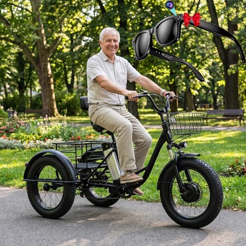 LISTaRSw Triciclo Eléctrico Tres Ruedas para Adultos: Batería Extraíble 48V/12Ah, Bicicleta De Carga Eléctrica De 20 Pulgadas, para IR De Compras Y Picnics, Carga Máxima De 200 Kg.