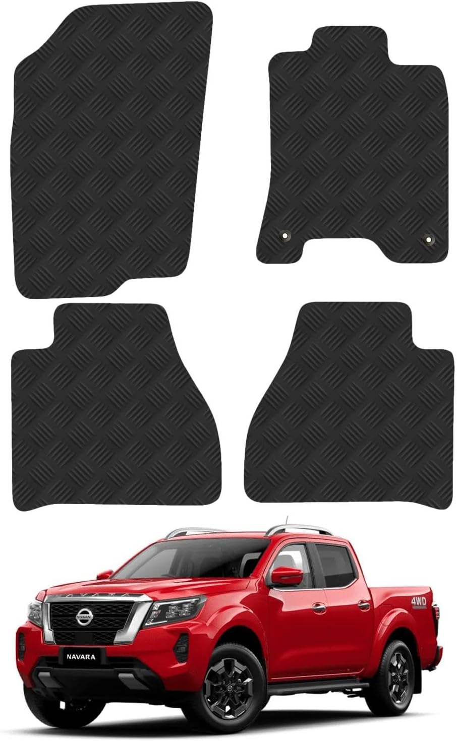 Nissan Navara (2016-2022) [Double Cab] Rubber Van Mats Accessories Tailored Fit Compatible Accessory Waterproof Protection Non-Slip Car Floor Mats 3mm Thick Full Coverage Durable Coverage with Clips