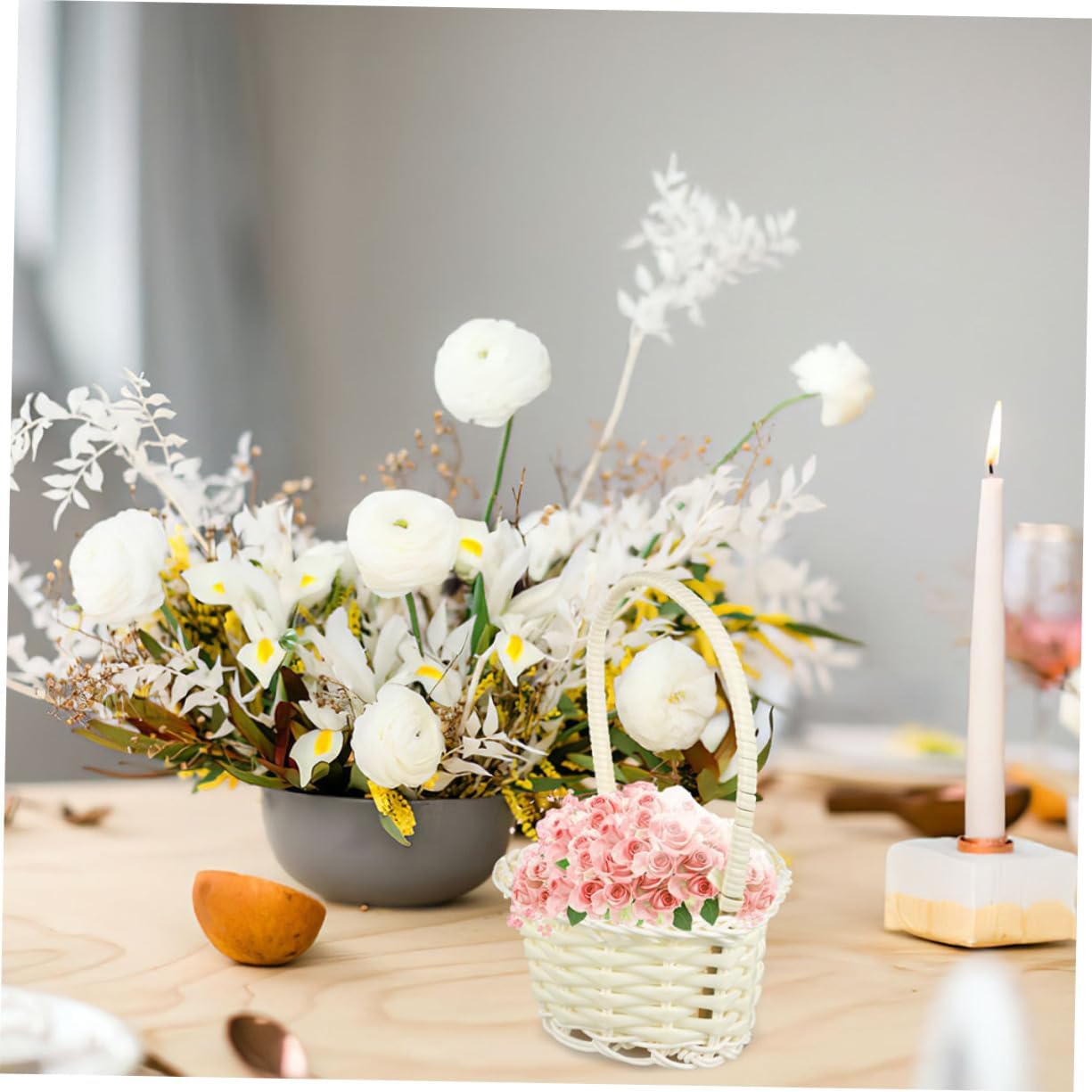 4sets Woven Flower Girl Baskets with Handle Rustic Wedding Petal Baskets for Floral Arrangements for Parties and Celebrations 12pcs*4