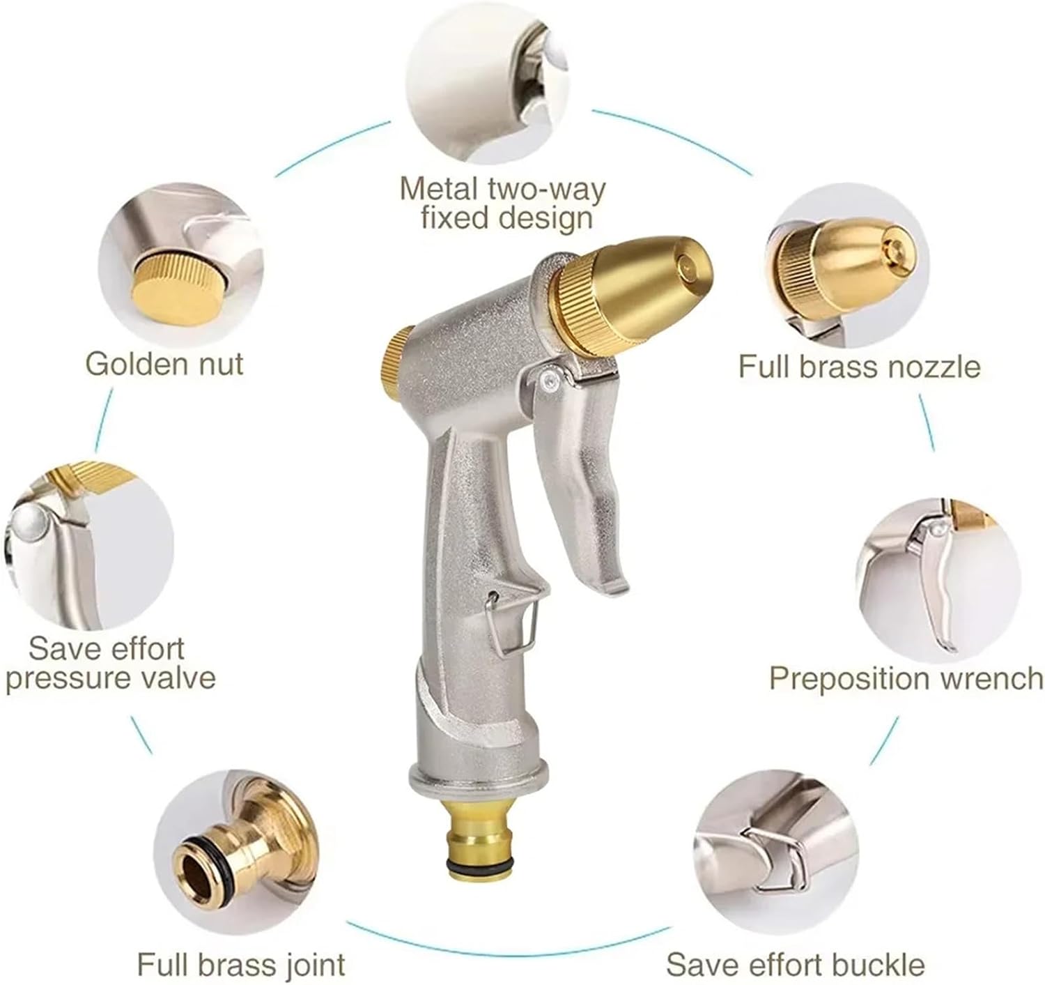 High-Pressure Metal Garden Water Sprayer – Hose Jet for Lawn Watering, Car Washing & Yard Maintenance(Golden water gun)
