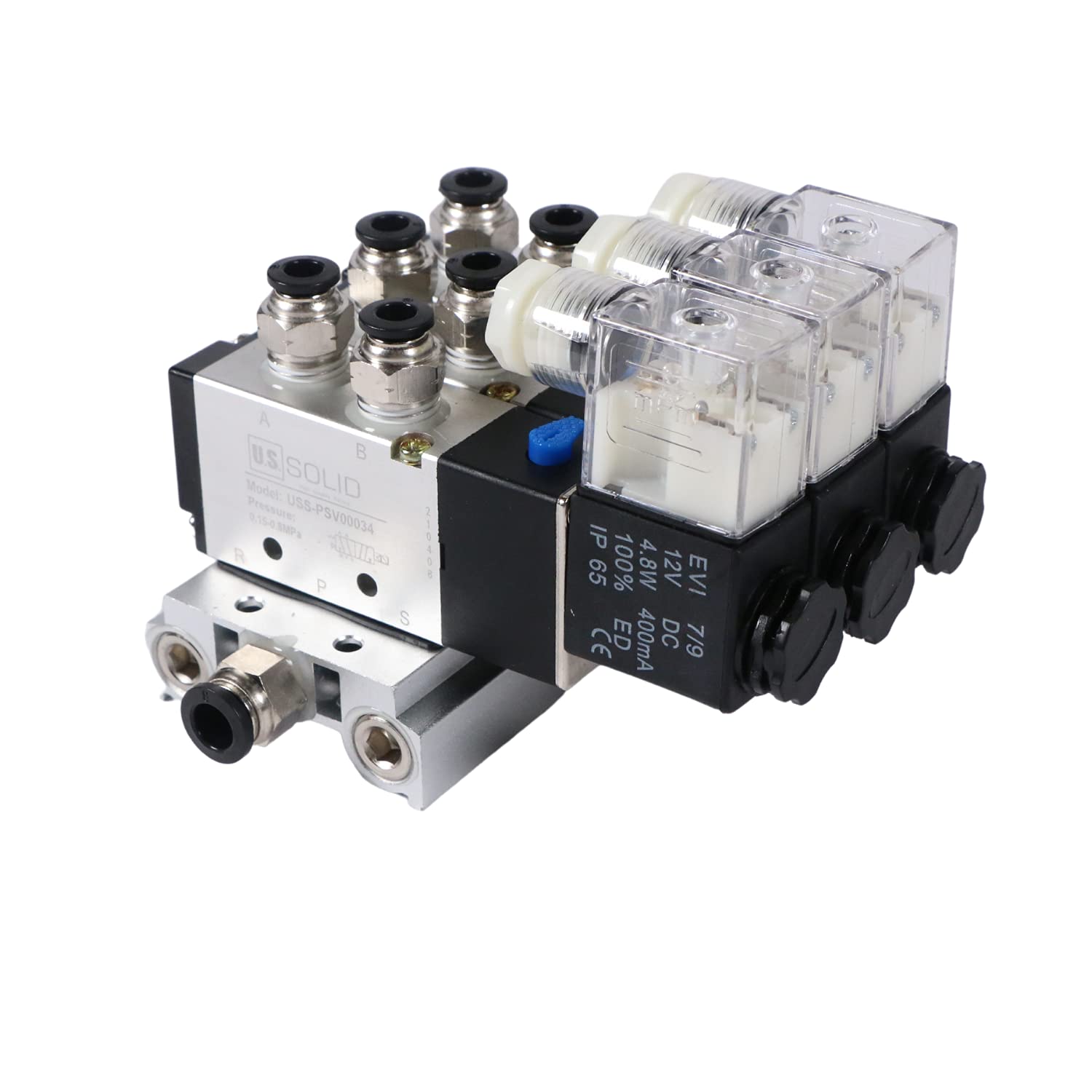 U.S. Solid 4V210-08 3 válvulas solenoides neumáticas 2 posiciones 5 Way Manifold Base, DC 12V