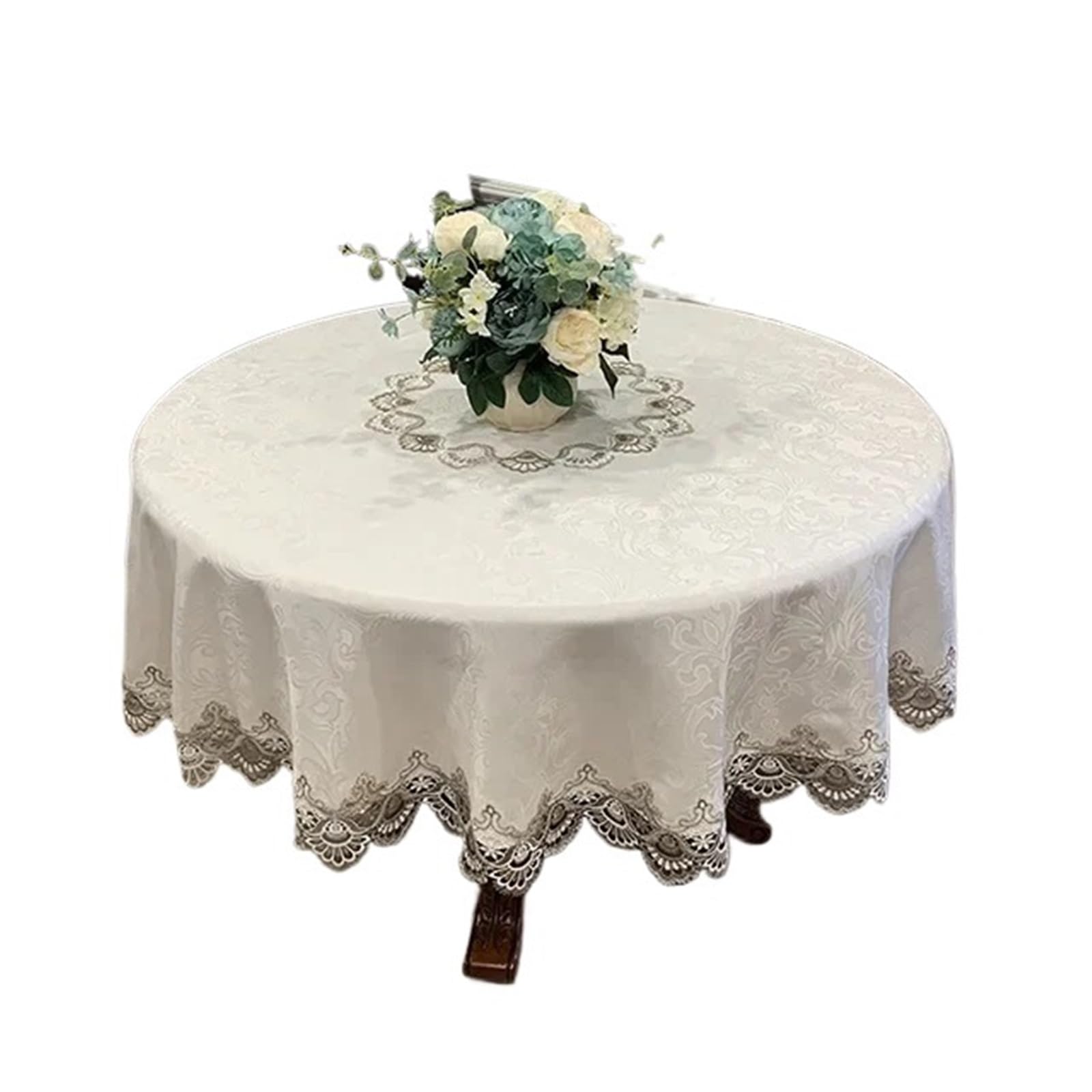 SHENJMAI Vintage Lace Table Table Cloth Round Tablecloth Lace Dining Cover Embroidered Home Mat Decoration(Color2,Diameter 130cm Round)