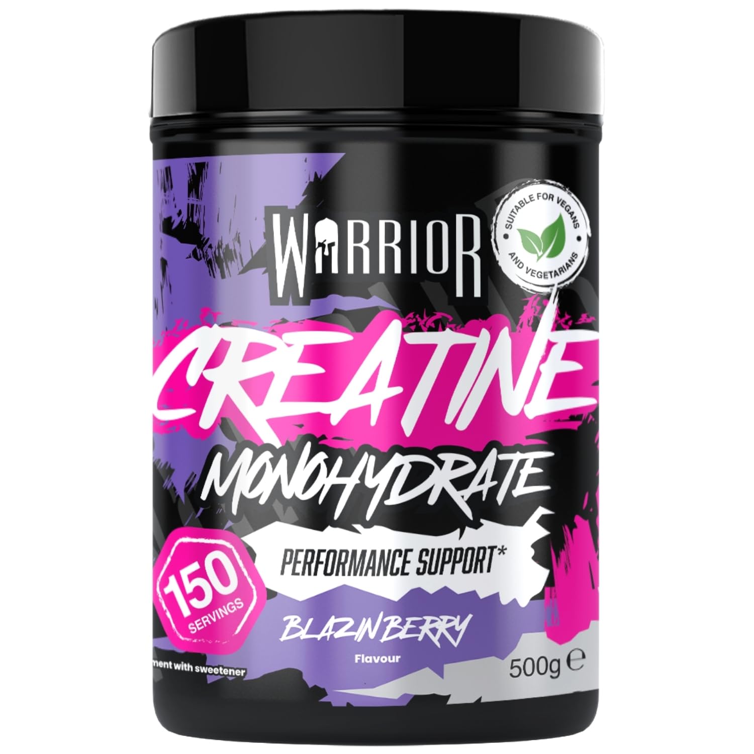 Warrior Creatin Monohydrat Pulver 500 g, Kreatin Vegan – Blazin Berry 3 g pro Portion, 150 Portionen, mikronisiert, angenehmer Geschmack, laborgeprüft, für Kraft, Muskelaufbau & Ausdauer