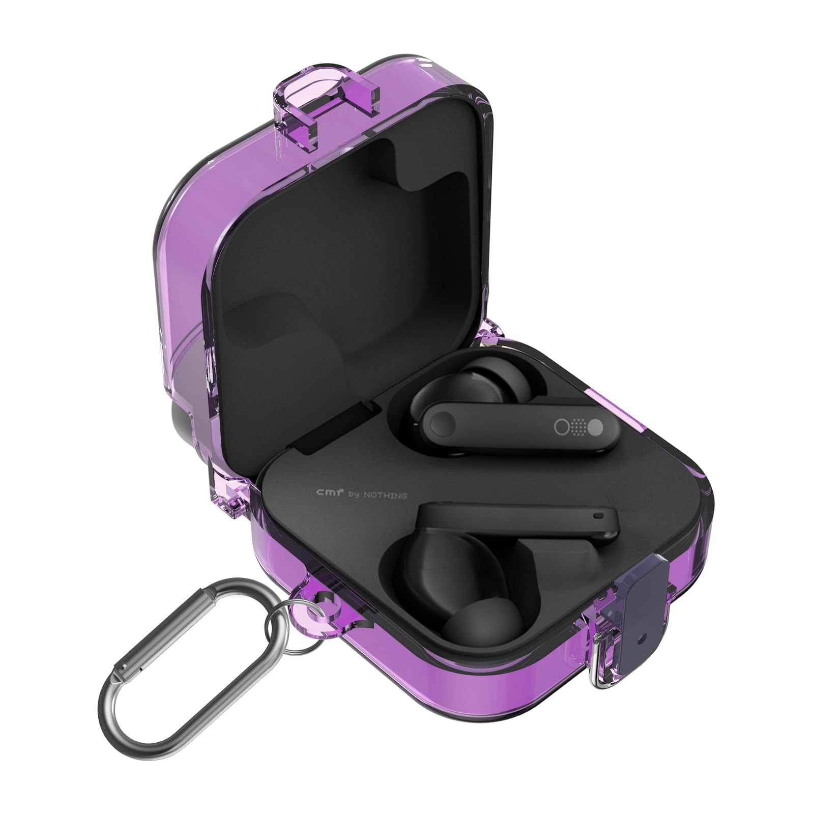 [Secure Lock] Clear Case for CMF Buds Pro 2 Case Cover, Soft TPU Protective Earbuds Case, Only Compatible with CMF Buds Pro 2, Headphones Case with Carabiner Accessories Set(Clear Purple)