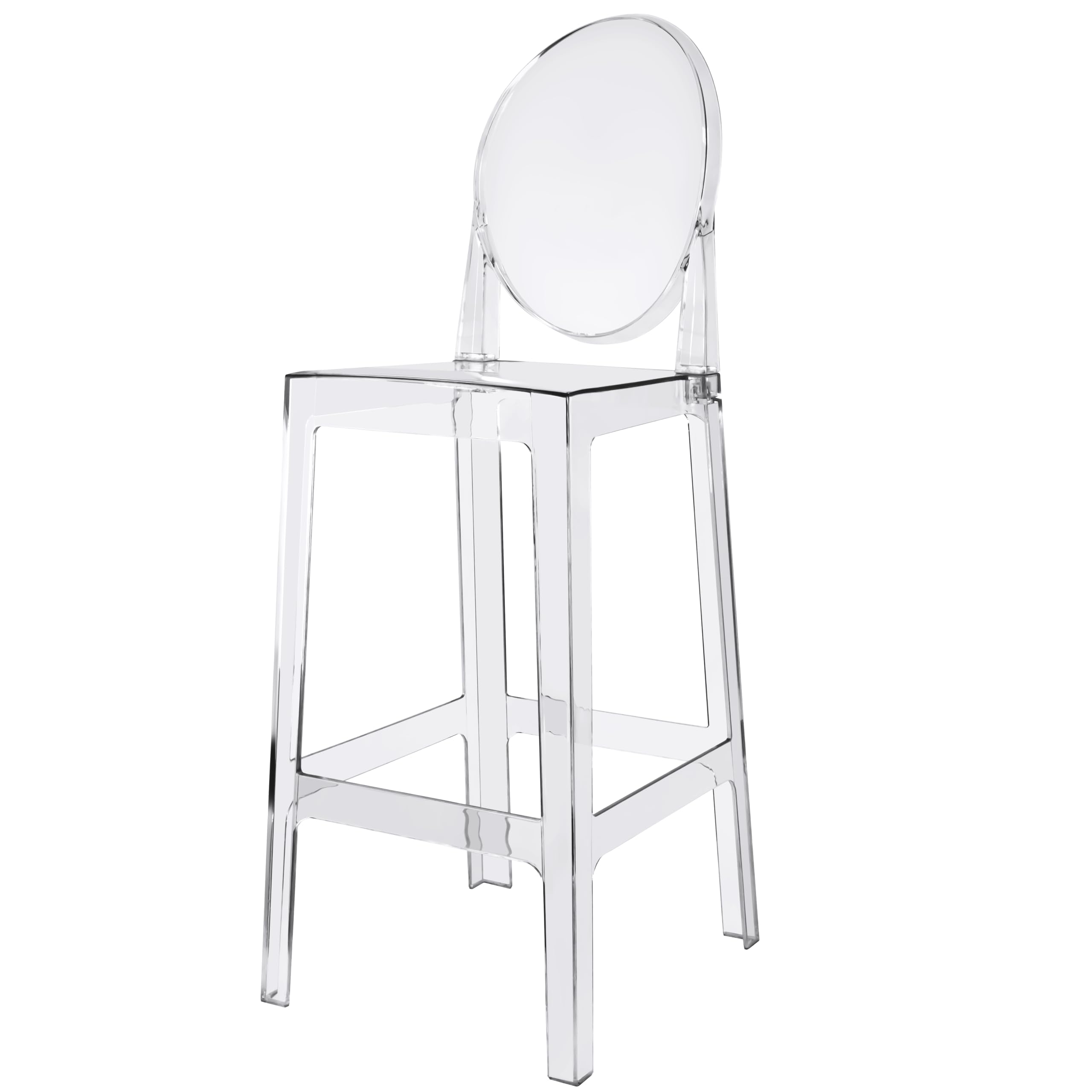 2xhome 30" Bar Height Stool | Oval Back Transparent Ghost Chair | Armless Polycarbonate Barstool with Footrest for Kitchen Island & Dining (Clear)