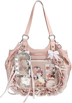 Korean version lace sweet girl Ins style anime large capacity cross backpack woman transparent, fresh, cute Large,pink