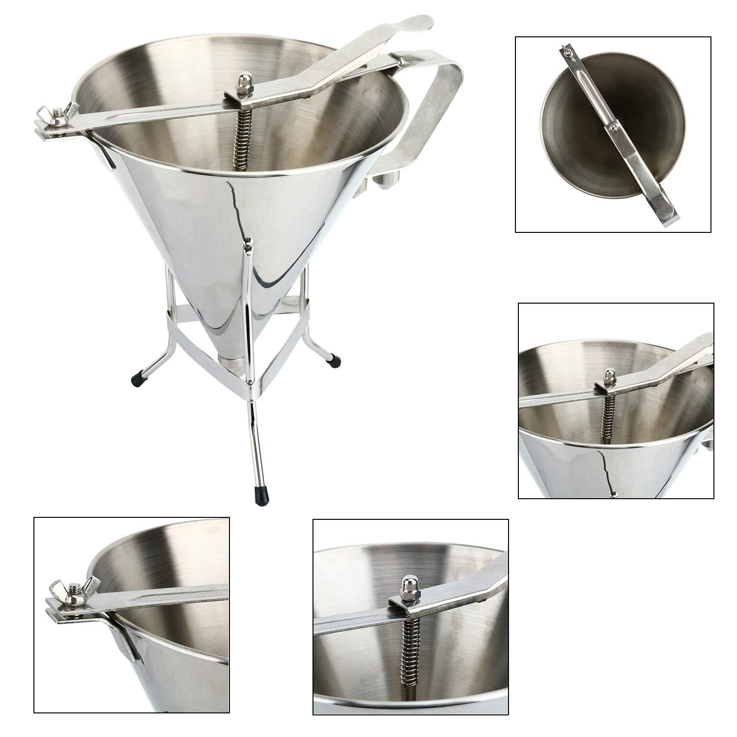 YaeMarine Imbuto per pasticceria in acciaio inox, imbuto per torte, strumento di decorazione per torte, con supporto e tre ugelli, strumento di qualità commerciale, diametro 19 cm e supporto alto 24