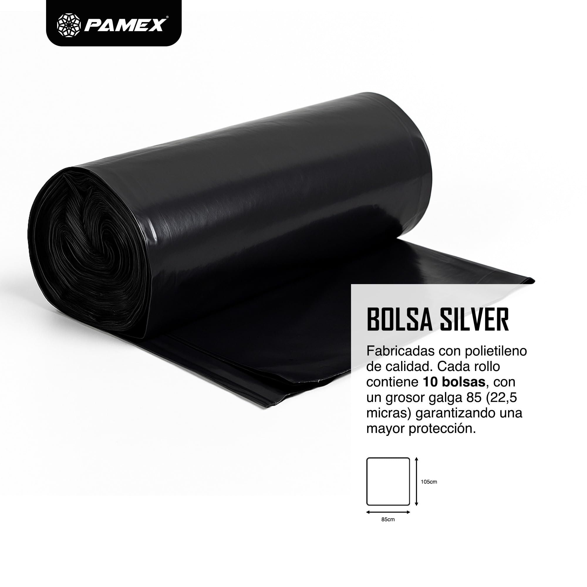 Pamex - Bolsa Basura Premium 85x105cm - 40 Unidades de 10 Bolsas de 110l (Silver)
