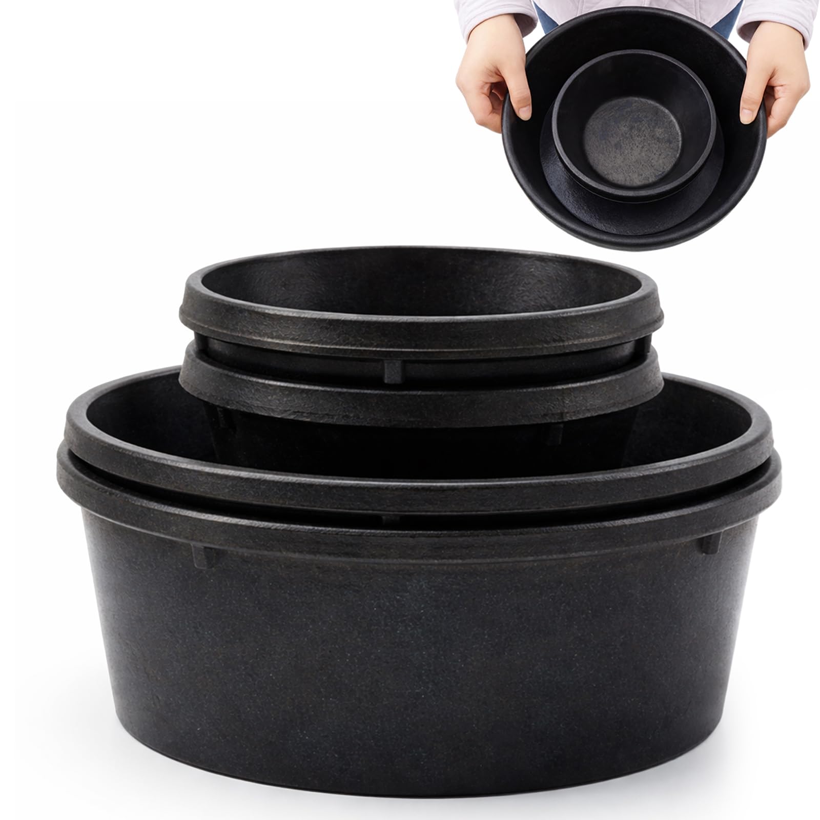 Sadnyy Gummi-Futterspfanne, 4 Stück, 1 Quart/0,25 Gallonen und 4 Quart/1 Gallonen Futterwanne Wassertrog Gummischüssel Bad Staubbehälter für Huhn Ente Schwein Hunde Katzen Ziegen Pferde Outdoor
