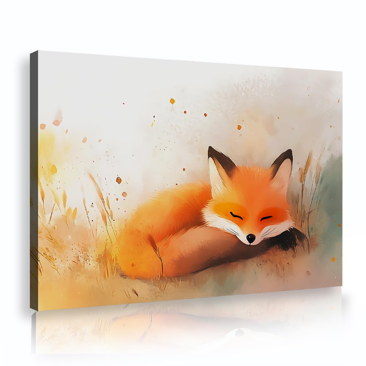 CHERHERART Canvas Wall Art Cute Sleeping Fox Canvas Paintings Poster Red Animal Portrait Pictures Artwork Print Home Decor for Nursery Bedroom 45x70cm Innerframe