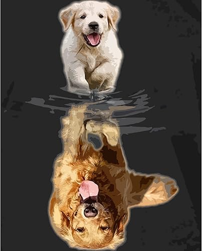 Miniatura 2 de Pintura por números para adultos y niños principiantes, reflejo de animales en agua, kits de pintura acrílica de acuarela, lienzo Golden Retriever