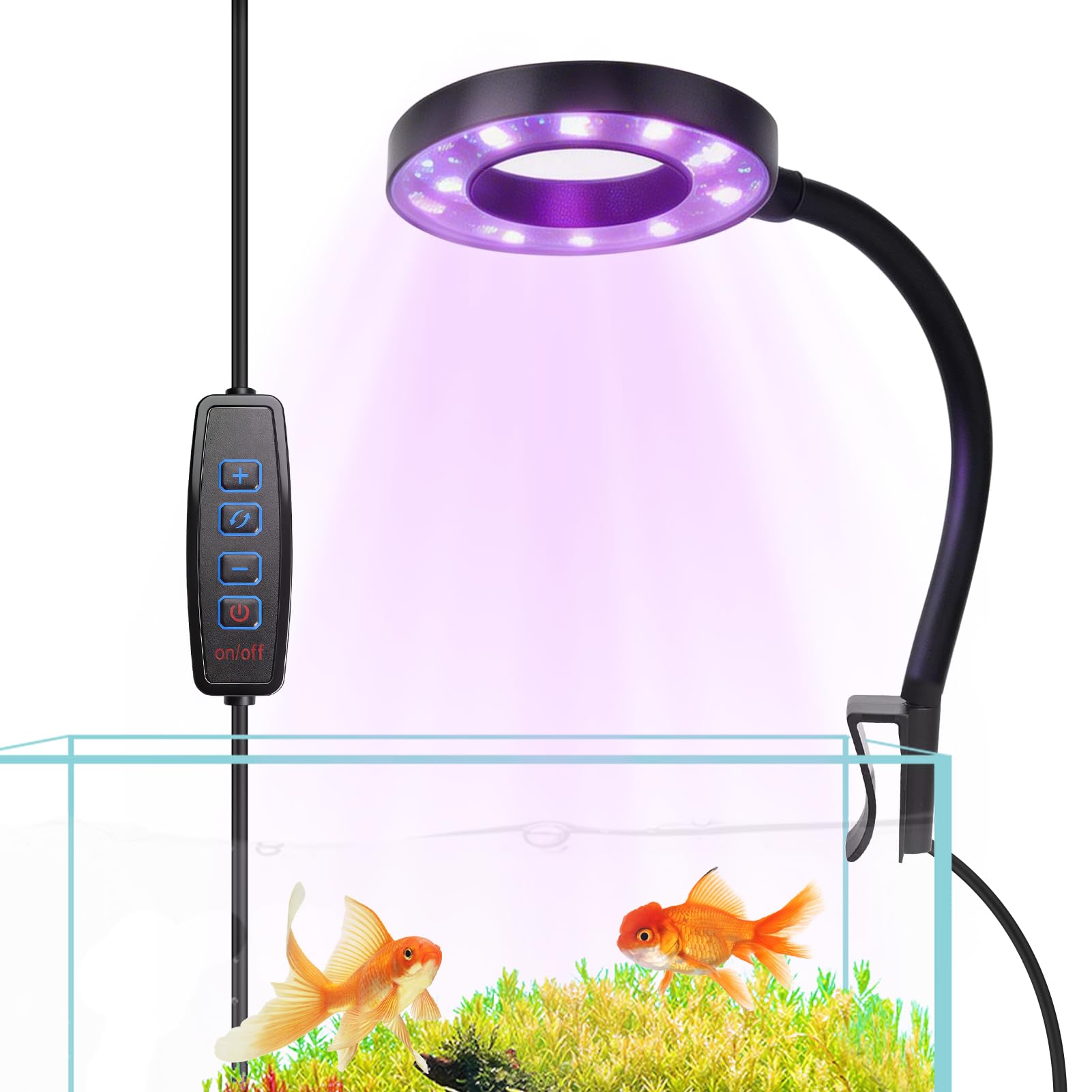 Aquarium Light for Fish Tank, 8W Clip On Fish Tank Light, 360° Adjustable Light Arm,USB Moving Aquarium Lamp with Full Spectrum,Dimmable Brightness Light for 3.8 to 38 L Fish Tanks