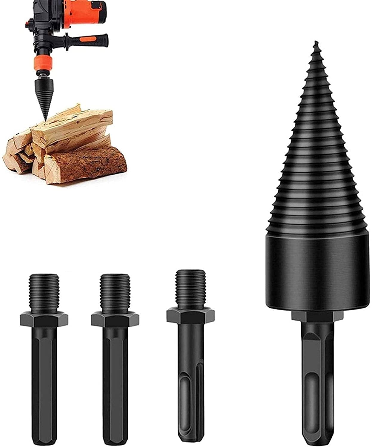 42mm Spaccalegna Trapano,Spaccalegna per Uso Domestico,Spaccalegna Vite Conica,Spaccalegna Manic,Spaccalegna in Acciaio,Trapano a Gradini Taglia-Legno,Spaccalegna Elettrico Legna,Spaccalegna