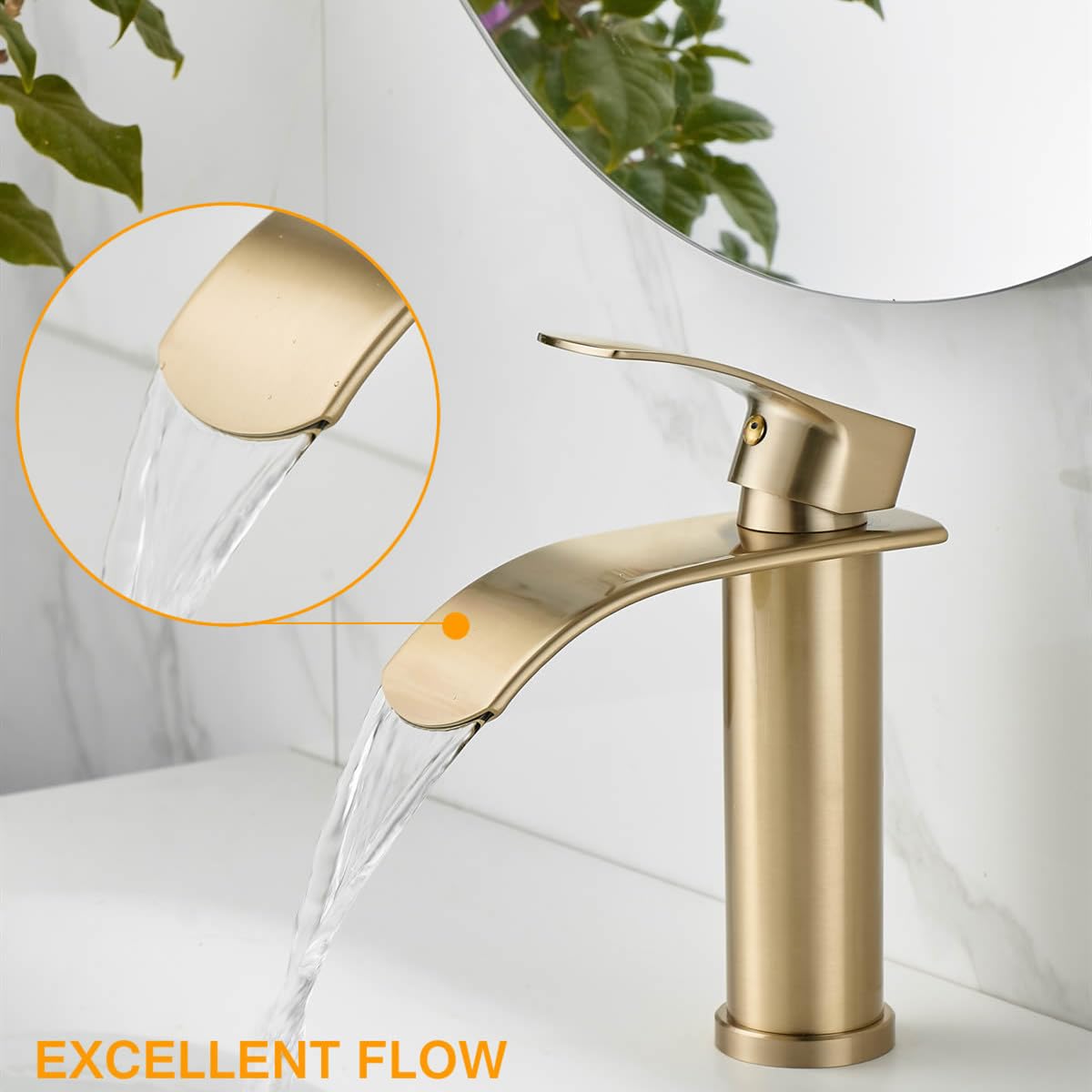 Beelee, rubinetto monoforo con miscelatore a cascata, con attacco G3/8" per acqua fredda e calda, oro spazzolato, rubinetto moderno per lavabo da bagno