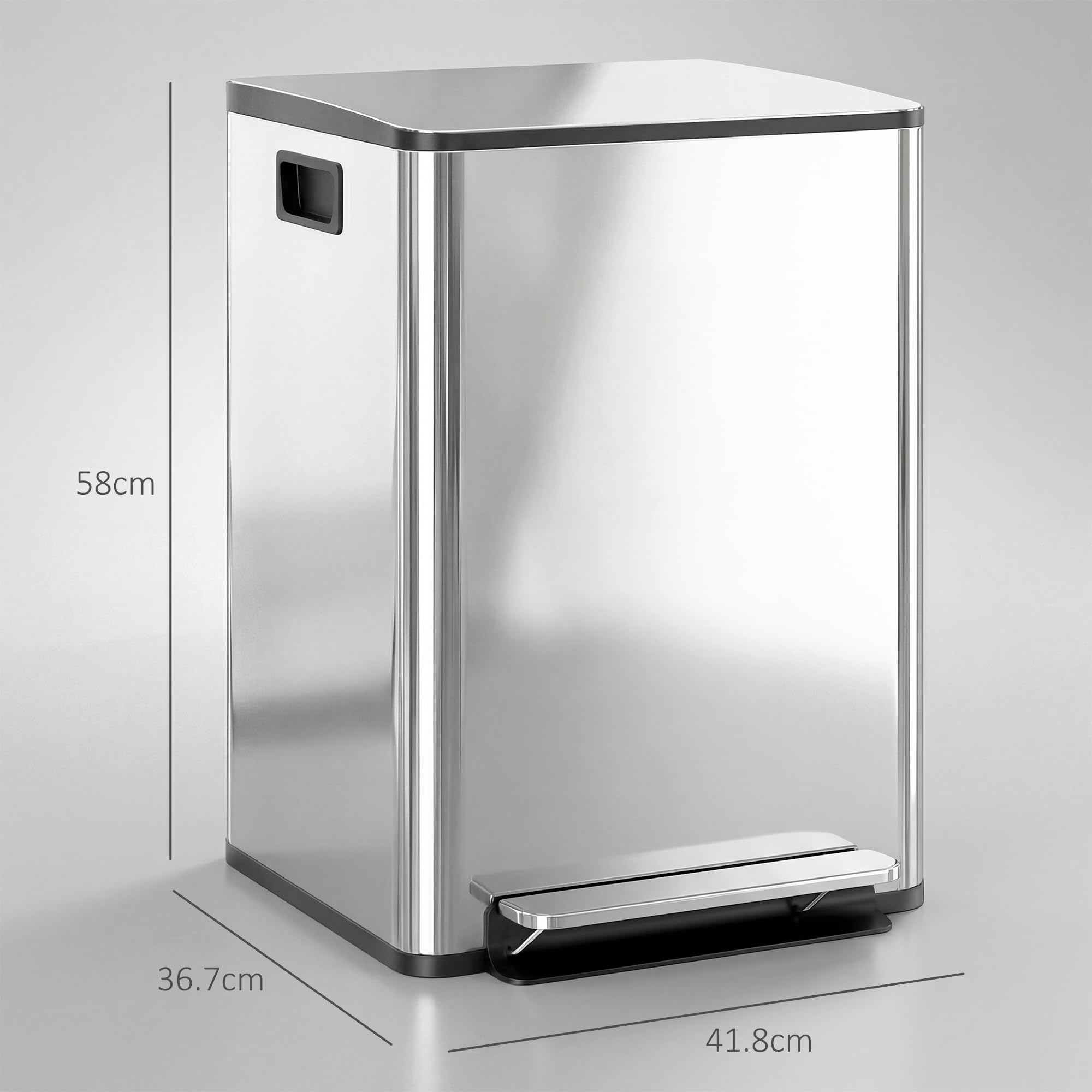 HOMCOM Pattumiera Differenziata 2 Scomparti 20L da Cucina a Pedale, Cestino Spazzatura con Coperchio a Chiusura Silenziosa in Acciaio Inox e PP, 41.8x36.7x58 cm, Argento