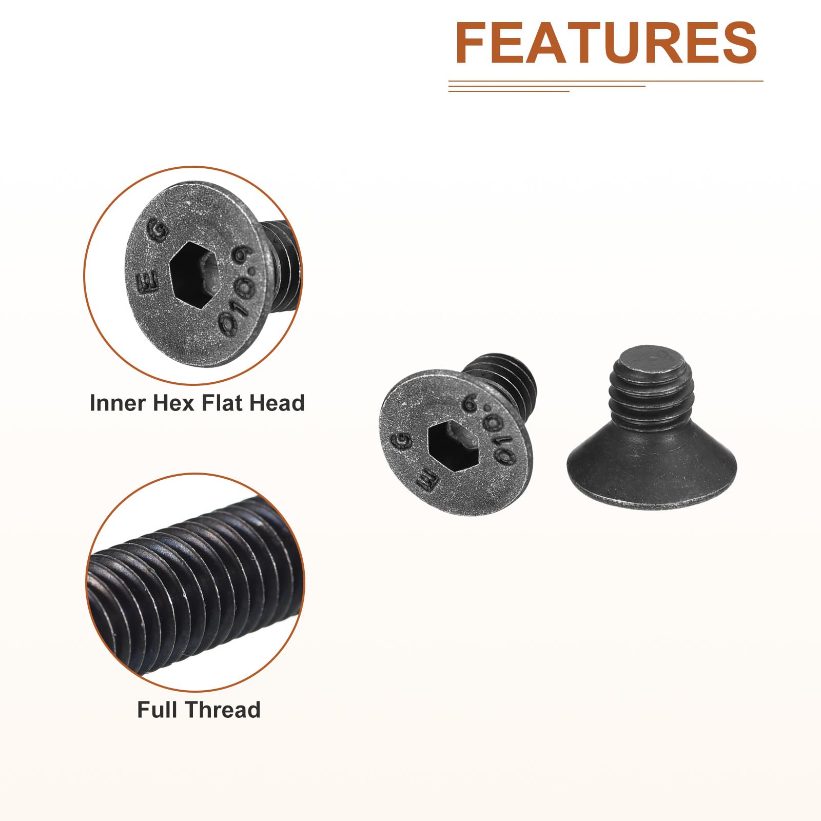 DTGN M5-0.8x8mm Flat Head Socket Cap Screws, 50 Pack Hex Socket Flat Head Screws Carbon Steel Black Oxide, Full Thread - Image 4