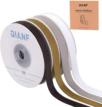 QIANF Vintage Brown/Khaki/Camel/White Velvet Ribbon 3/8 Inch X 20Yd Christmas Ribbon for Gift Wrapping Crafts Christmas Tree Ornaments Garland Decorations