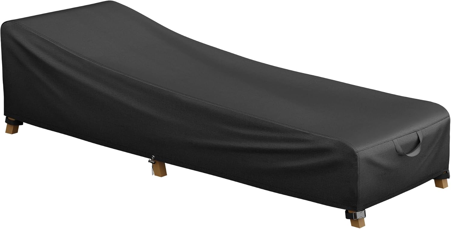 iBirdie Outdoor Lounge Chaise Chair Cover 60L x 26W x 34H inch Waterproof Patio Furniture Covers Lawn Pool Chair Cover 1 Pack Black