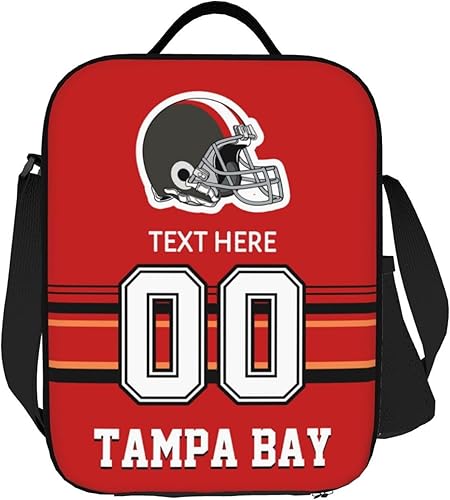 Bolsa de almuerzo personalizada de Tampa Bay, regalos para hombres, mujeres, fanáticos, con nombre y número personalizados, correas de hombro
