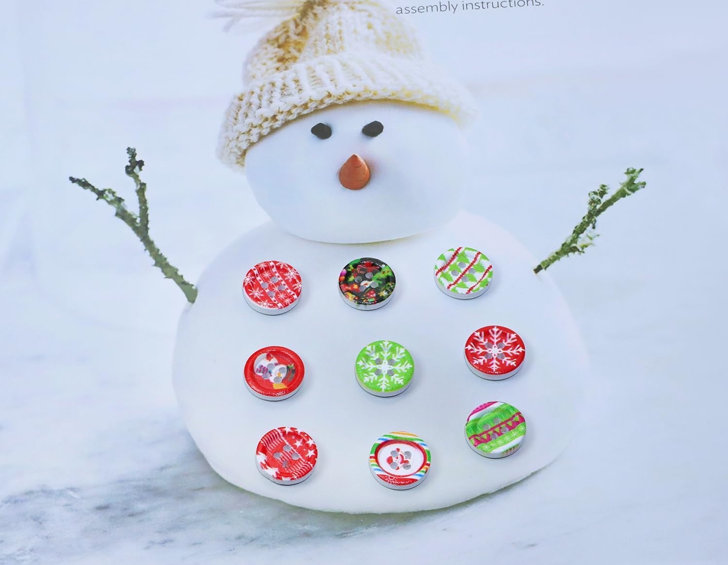 Christmas Wooden Buttons Penta Angel 100Pcs 4 Holes Assorted Color & Pattern Flatback Sewing Buttons for Craft DIY Xmas Decoration (Mixed Color, 15mm)