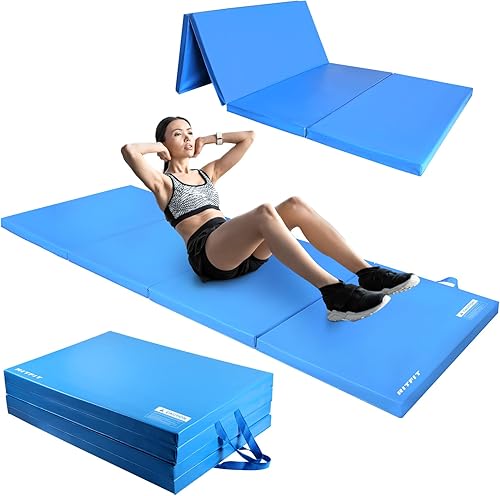 Miniatura 9 de RitFit Tapete de ejercicio plegable mejorado, 2 pulgadas de grosor, 3 x 6 pies, 4 x 8 pies, 4 x 10 pies con asas de transporte para yoga, MMA,