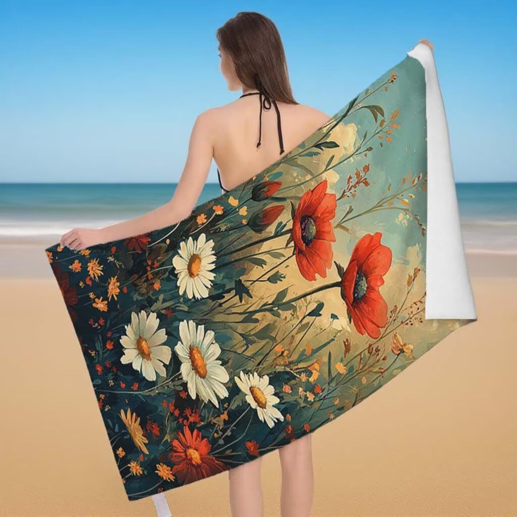 Telo Mare XXL 220x100cm/35x70cm, 2 Set Telo Mare Microfibra Papavero Asciugamano Palestra Uomo, Antisabbia, Leggero, Asciugatura Rapida, Teli da Spiaggia Grandi Accessori per Camping Natation J-84