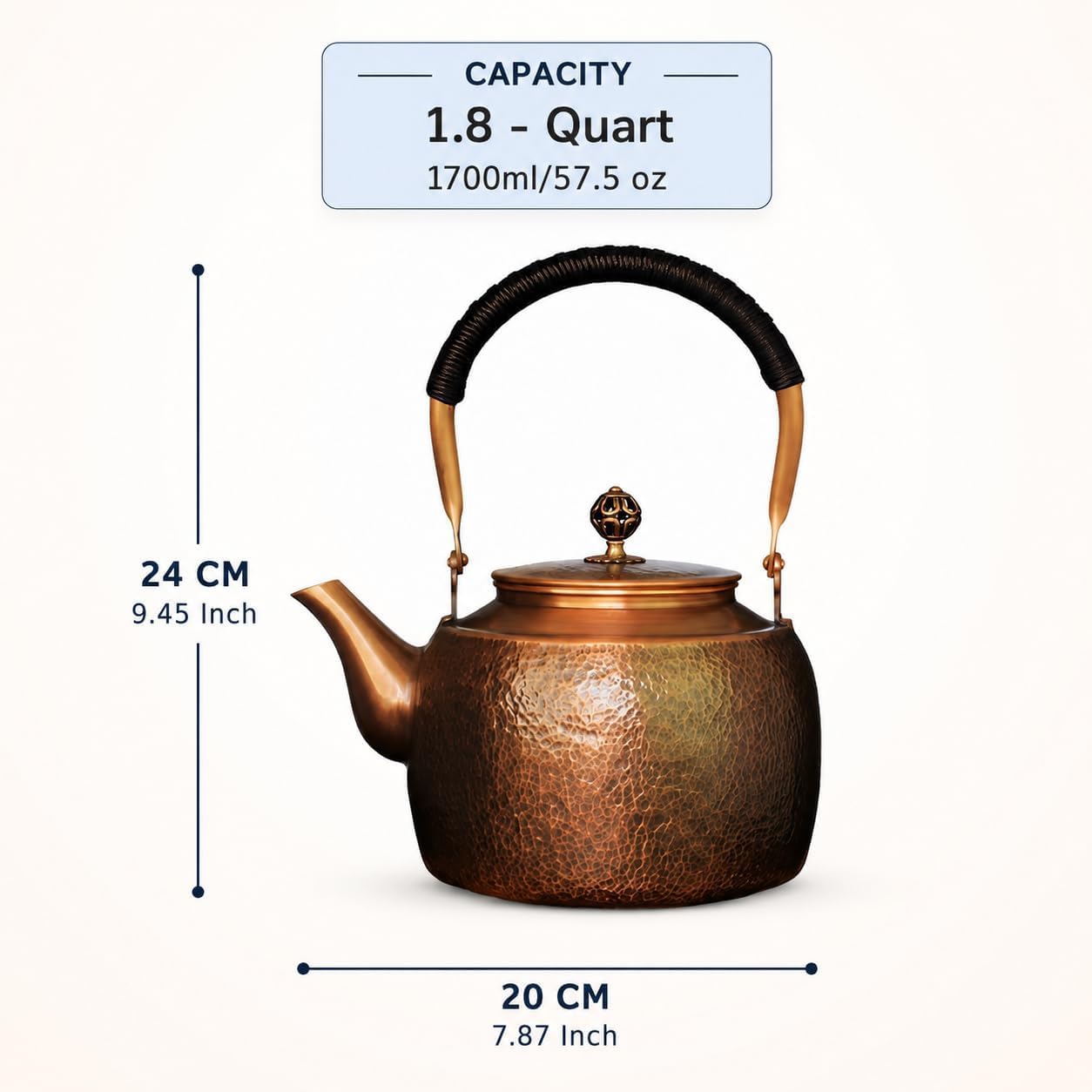 Ręcznie robiony młotkowany miedziany czajnik do herbaty 1,5 mm garnek na płytę kuchenną 1700 ml tradycyjny browar indukcyjny gazowy