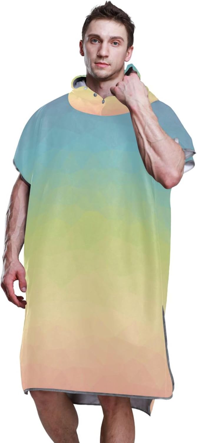 Absorbent Surf Poncho for Adult Changing Robe Hooded Beach Towel Print Rainbow Color Gradient Adult Ponchos for Women