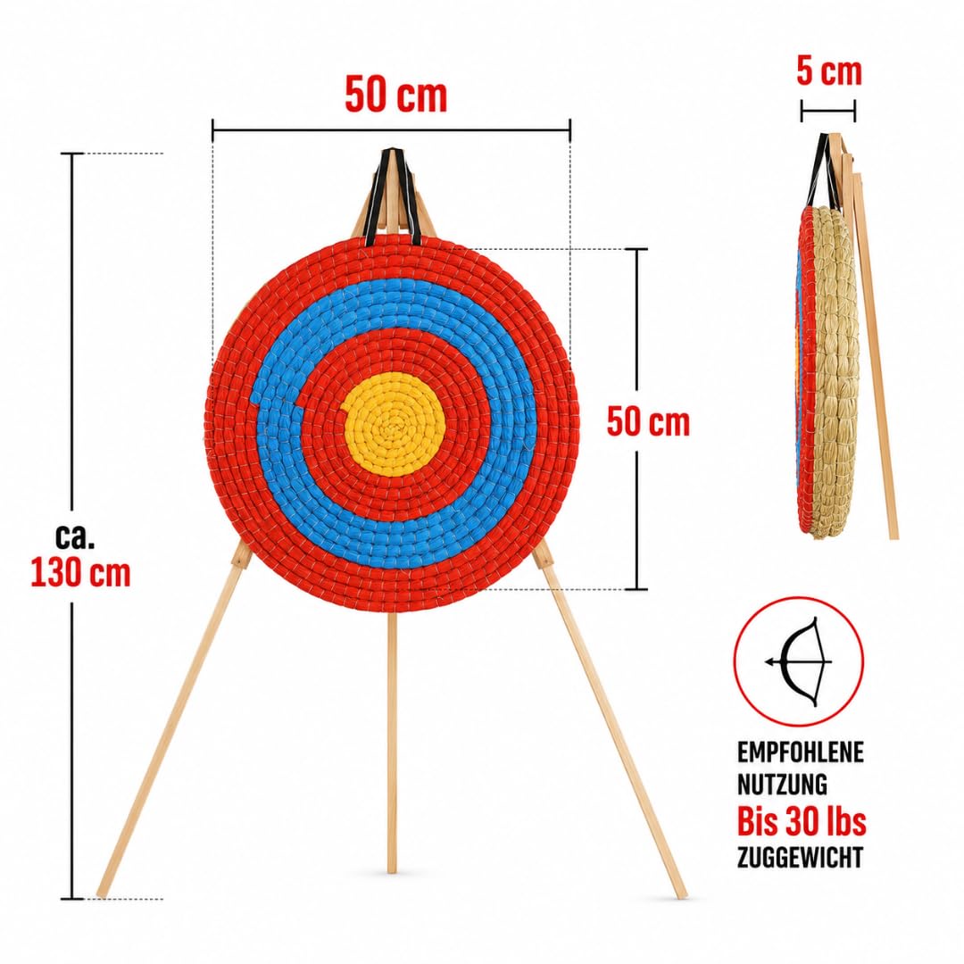 Stronghold Strohzielscheibe - 50x50x5cm + Ständer | Ständer im Set Zielscheibe Bogenschießen für Kinder und Erwachsene Bogensport Schießscheibe für Pfeil und Bogen