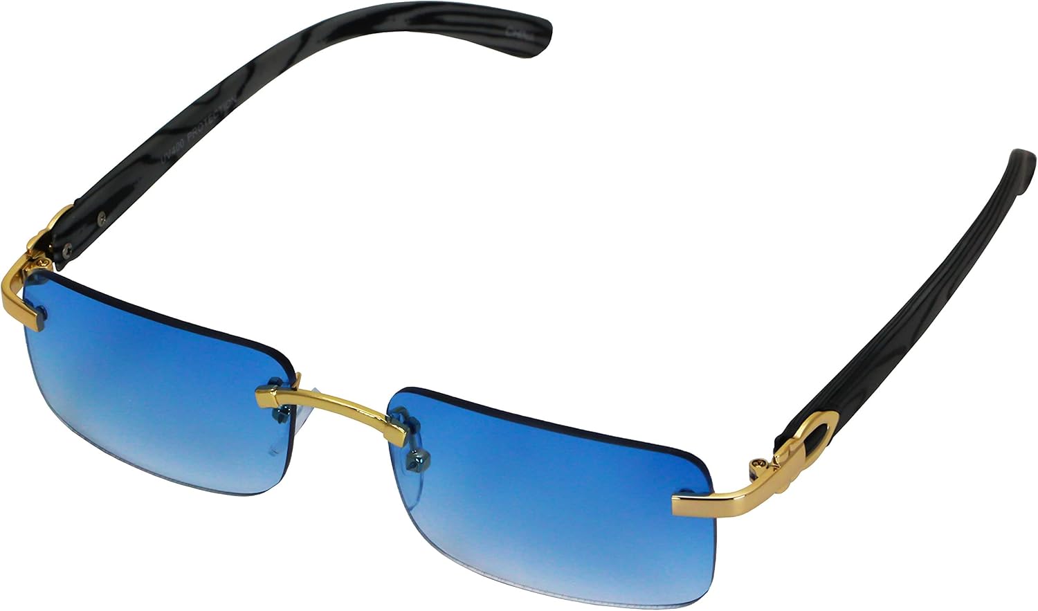 Elite Slim Rimless Rectangular Metal & Wood Art Aviator Sunglasses - Image 2