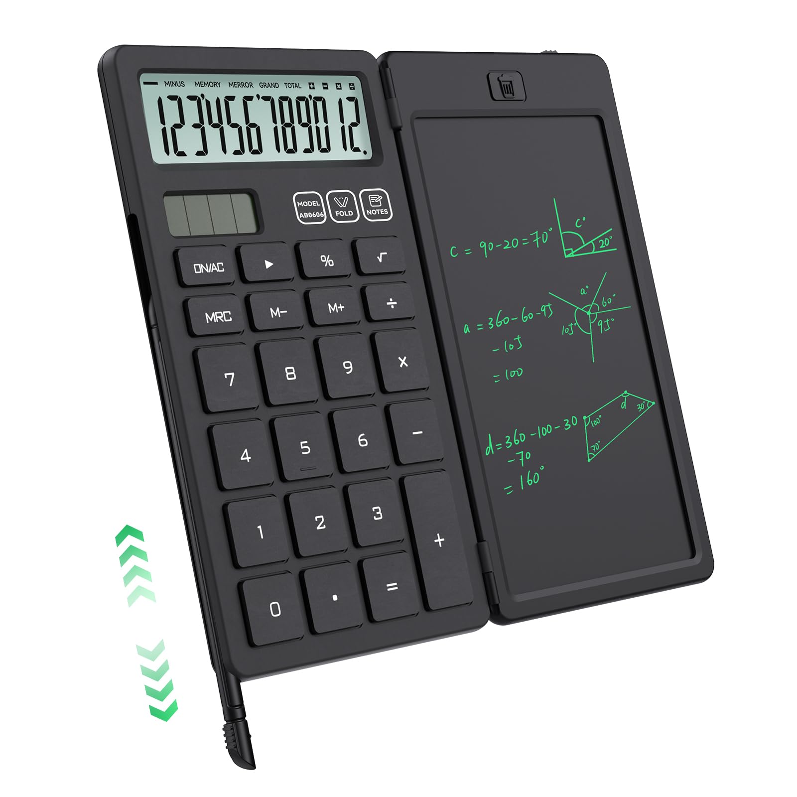 NEWYES Calculatrice avec Tablette d'Écriture, Portable pour Élèves Primaire et Collège, Noir