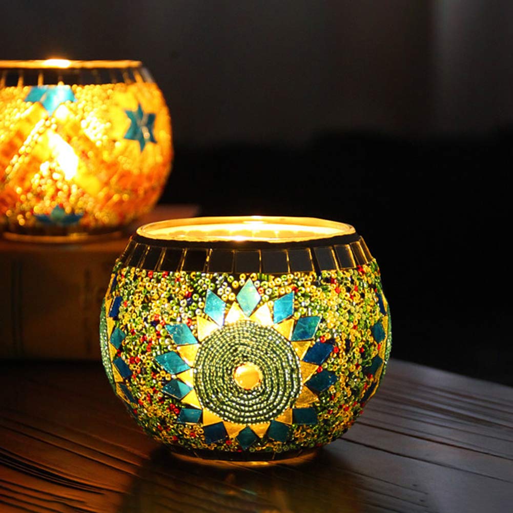 Mosaic Glass Candle Holder Vase Pen Holder, Crackled Glass Mosaic Tea Light Holder - Image 2