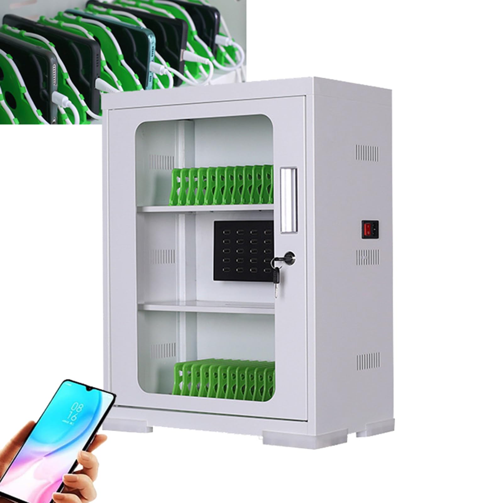 Stazioni di ricarica per telefoni cellulari + armadietto per cellulare 2 in 1 - Armadio di ricarica per cellulare ricaricabile, scatola portatile per sale conferenze in aziende