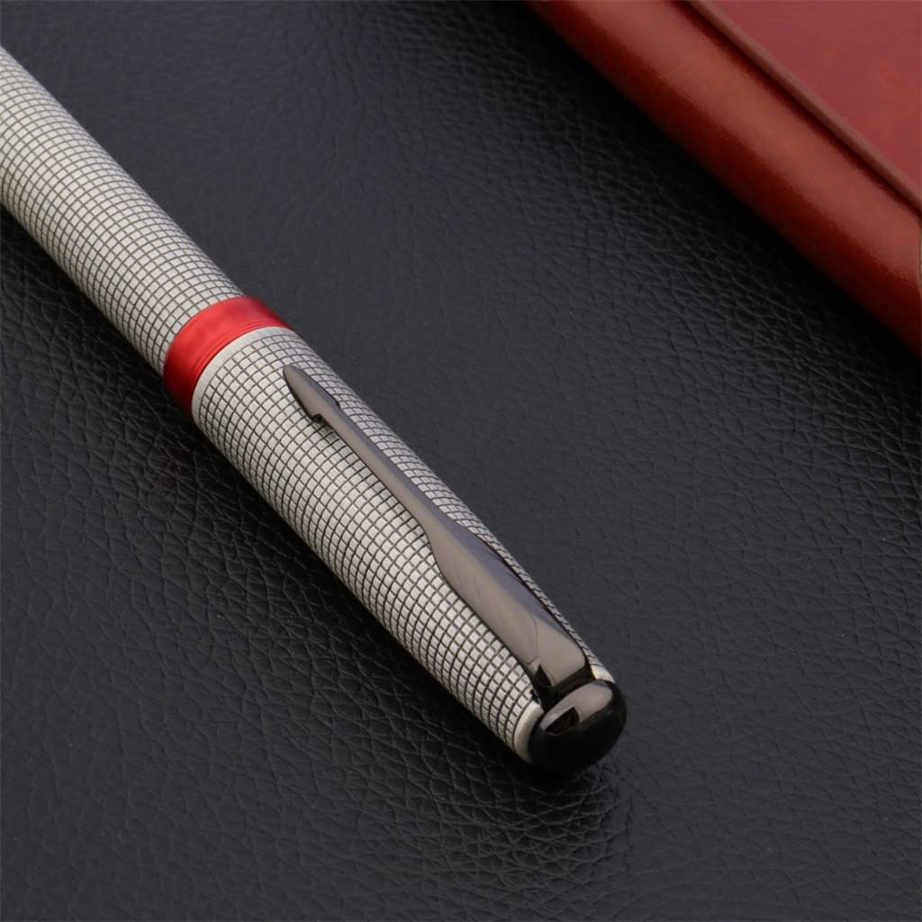 Penna stilografica classica in metallo rosso nero freccia reticolo forniture per ufficio scuola scrittura